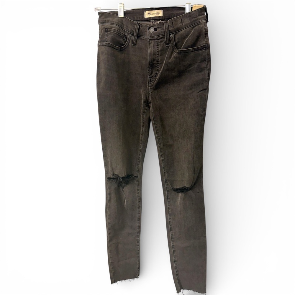 NWT Madewell Gray MidRise Skinny Jeans Sz27 Distressed Raw Hem Magic Pockets